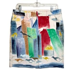 Anthropologie Hives Hand Painted Denim Mini Skirt 26 Small NWT Artist Original